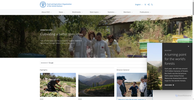 Security scan screenshot of https://www.fao.org/home/en