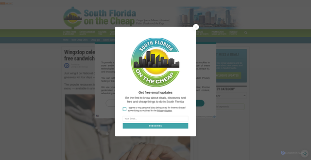 Security scan screenshot of https://miamionthecheap.com/wingstop-celebrates-national-chicken-sandwich-day-with-free-sandwiches-for-four-days/