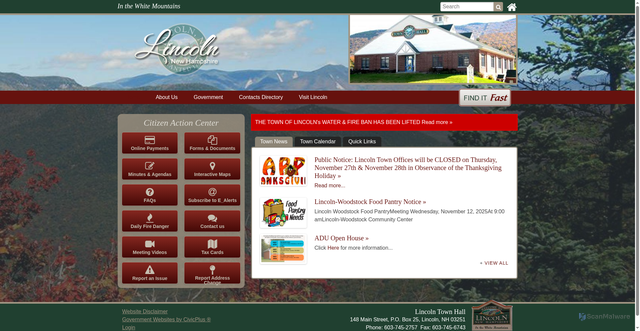 Security scan screenshot of https://www.lincolnnh.gov/