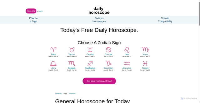 Security scan screenshot of https://www.dailyhoroscope.com/