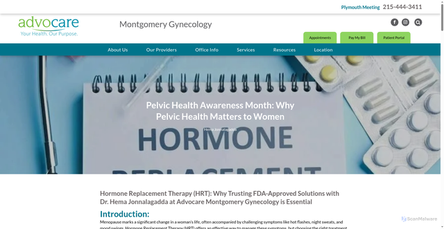 Security scan screenshot of https://www.advocaremontgomerygyn.com/hormone-replacement-therapy-hrt-why-trusting-fda-approved-solutions-with-dr-hema-jonnalagadda-at-advocare-montgomery-gynecology-is-essential