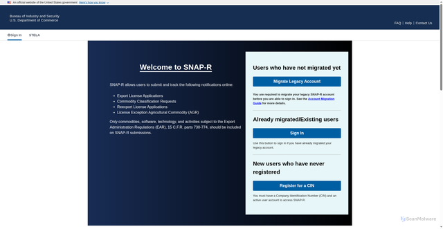 Security scan screenshot of https://snapr.bis.gov/