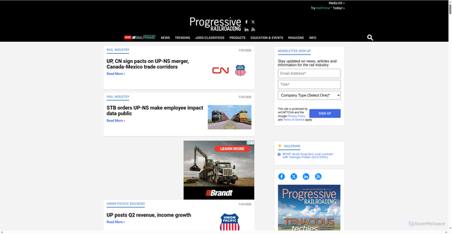 Security scan screenshot of https://www.progressiverailroading.com