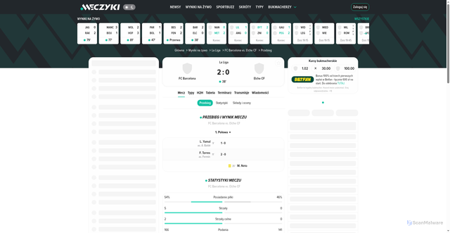 Security scan screenshot of https://www.meczyki.pl/wyniki-na-zywo/fc-barcelona-elche-cf/6016789
