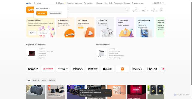 Security scan screenshot of https://restapi.dns-shop.ru