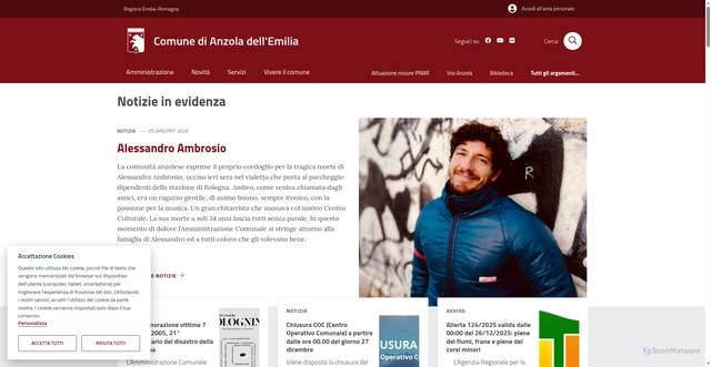 Security scan screenshot of https://www.comune.anzoladellemilia.bo.it/