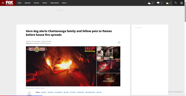 Security scan screenshot of https://foxchattanooga.com/news/local/hero-dog-alerts-chattanooga-family-to-flames-before-house-fire-spreads