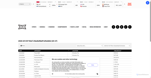 Security scan screenshot of https://admin.big12sports.com/schedule.aspx?schedule=4968