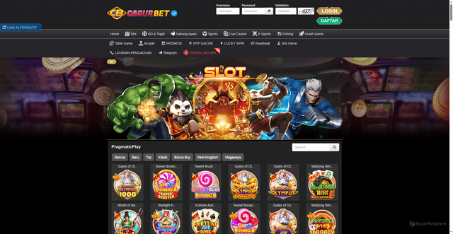 Security scan screenshot of https://cagurbetsauna.xyz/desktop/game/slot/pragmaticplay