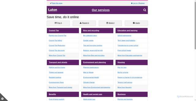 Security scan screenshot of https://m.luton.gov.uk/Page/Show/?redirectToMobile=True