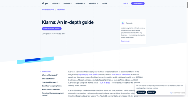 Security scan screenshot of https://stripe.com/resources/more/klarna-an-in-depth-guide