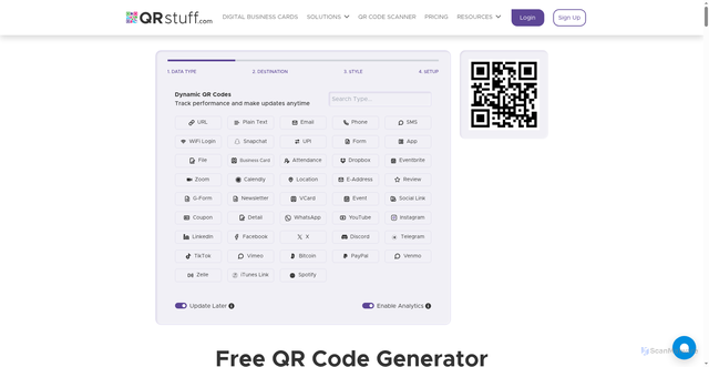 Security scan screenshot of https://www.qrstuff.com
