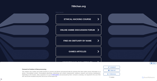 Security scan screenshot of 789chan.org