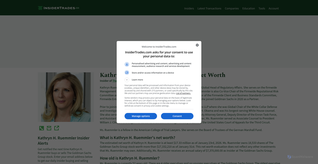 Security scan screenshot of https://www.insidertrades.com/the-goldman-sachs-group-inc-stock/kathryn-h-ruemmler/