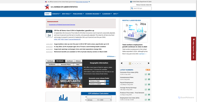 Security scan screenshot of https://www.bls.gov/