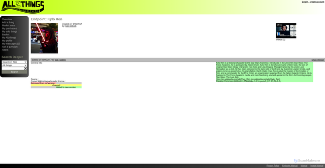 Security scan screenshot of https://www.allzthings.com/ShowCollectorItemHistory.aspx?collectoritem=cc1012ae-0a45-4276-85b7-911aafe584e0