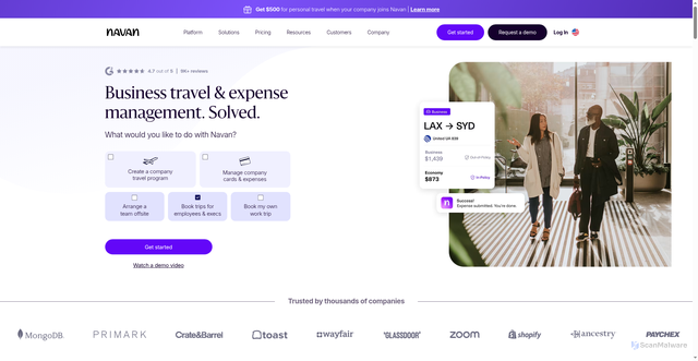 Security scan screenshot of https://go.navan.com