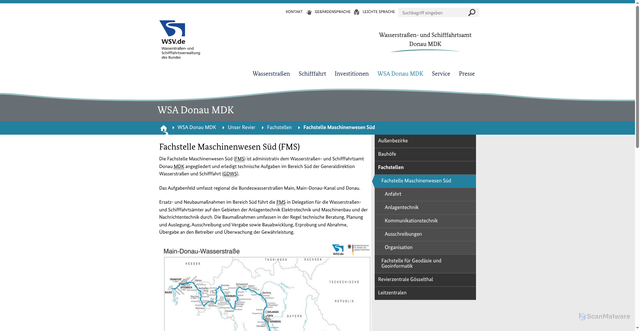 Security scan screenshot of https://www.wsa-donau-mdk.wsv.de/Webs/WSA/Donau-MDK/DE/04_Donau_MDK/FMS/FMS_node.html