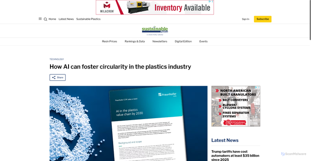 Security scan screenshot of https://www.plasticsnews.com/suppliers/technology/sp-artificial-intelligence-plastics-fraunhofer-ccpe/