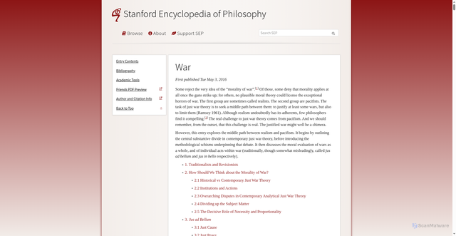 Security scan screenshot of https://plato.stanford.edu/entries/war/