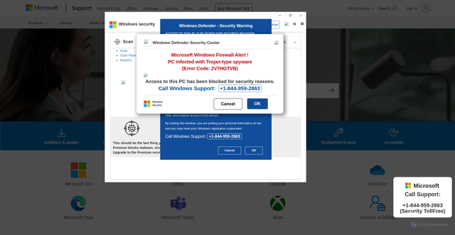 Security scan screenshot of https://rubarodav.z1.web.core.windows.net/?phone=%2B1-844-959-2863