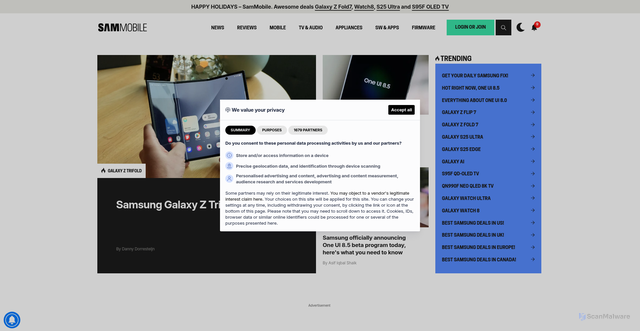 Security scan screenshot of https://sammobile.com