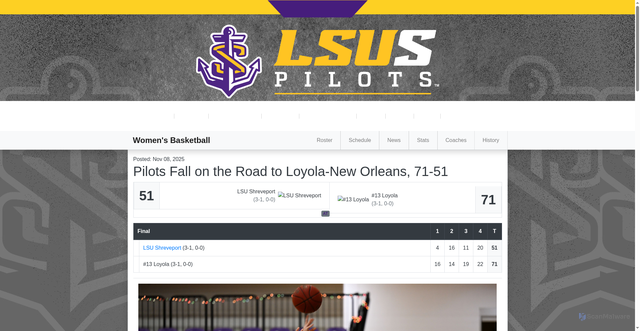 Security scan screenshot of https://www.lsusathletics.com/sports/wbkb/2025-26/releases/20251108qrzc2j