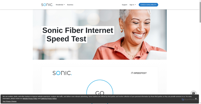 Security scan screenshot of https://www.sonic.com/speedtest