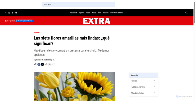 Security scan screenshot of https://www.extra.com.py/actualidad/las-cinco-flores-amarillas-mas-lindas-que-significan
