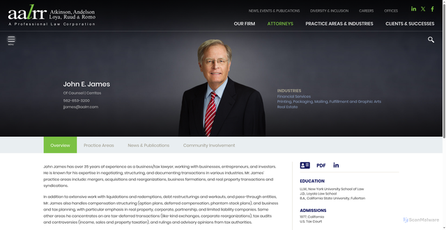 Security scan screenshot of https://www.aalrr.com/attorneys-john_e_james