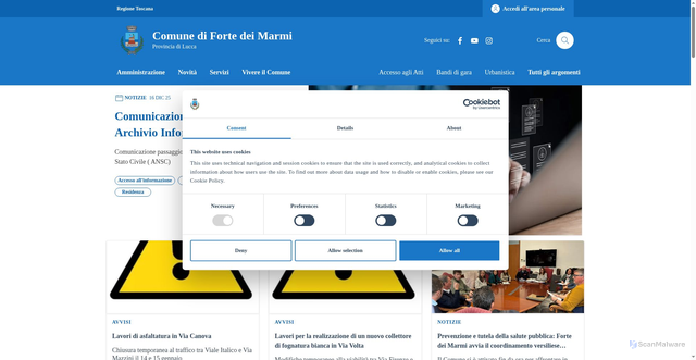 Security scan screenshot of https://www.comune.fortedeimarmi.lu.it/