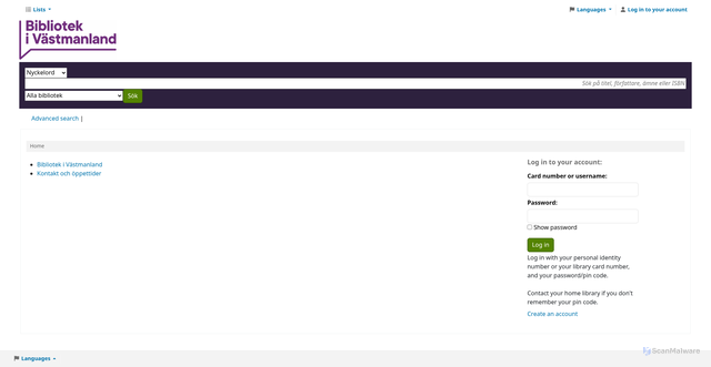 Security scan screenshot of https://katalog.bibliotekivastmanland.se/