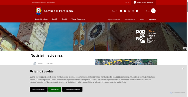 Security scan screenshot of https://www.comune.pordenone.it/it