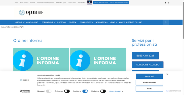 Security scan screenshot of https://www.ordinepsicologimarche.it/