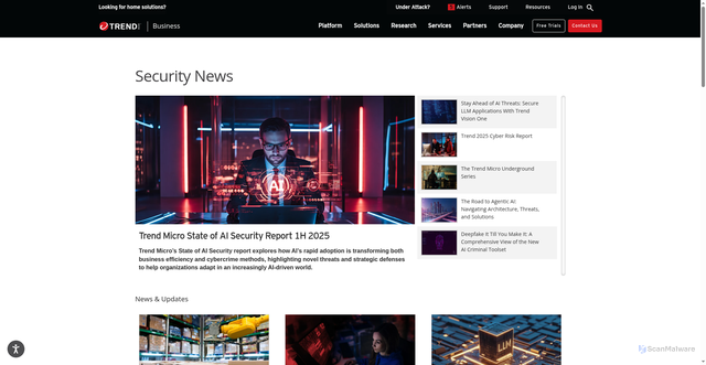 Security scan screenshot of https://www.trendmicro.com/vinfo/us/security/news