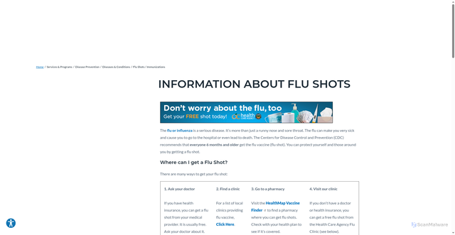 Security scan screenshot of https://www.ochealthinfo.com/services-programs/disease-prevention/diseases-conditions/flu-shots-immunizations