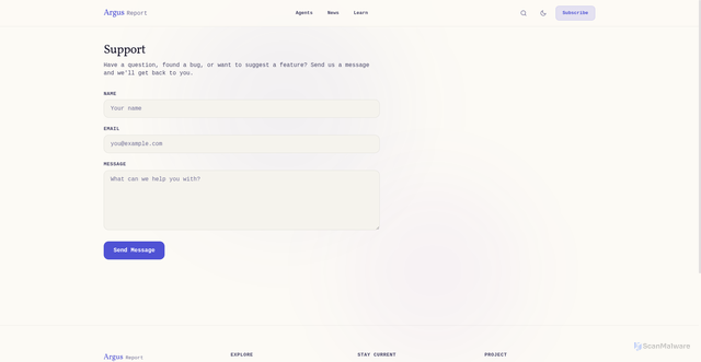 Security scan screenshot of https://argusreport.dev/support/