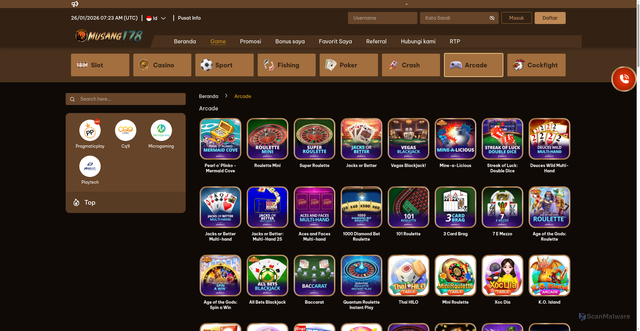 Security scan screenshot of https://musang178ceo.com/games/arcade