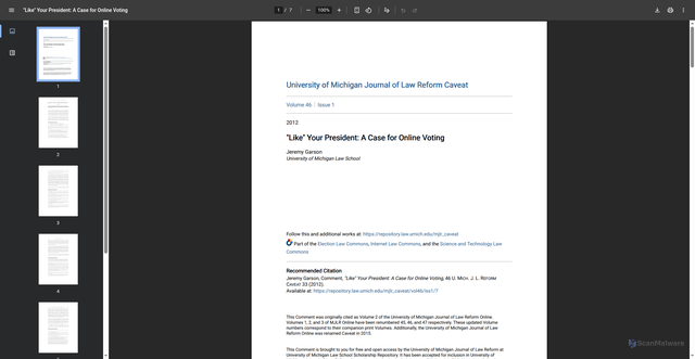 Security scan screenshot of https://repository.law.umich.edu/cgi/viewcontent.cgi?article=1022&context=mjlr_caveat