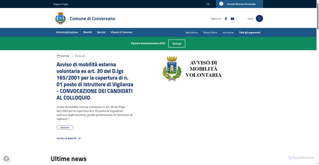 Security scan screenshot of https://www.comune.conversano.ba.it