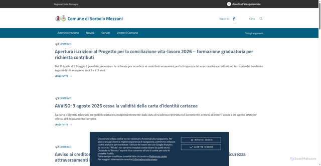 Security scan screenshot of https://www.comune.sorbolomezzani.pr.it
