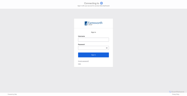 Security scan screenshot of https://farnsworthgroup.okta.com