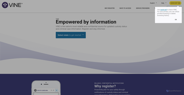 Security scan screenshot of https://vinelink.com
