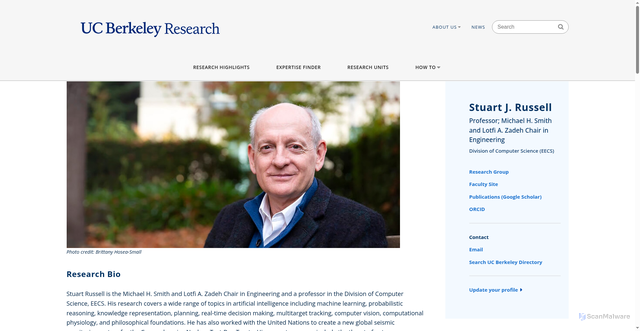 Security scan screenshot of https://vcresearch.berkeley.edu/faculty/stuart-russell