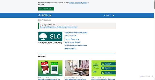 Security scan screenshot of https://www.gov.uk/government/organisations/student-loans-company