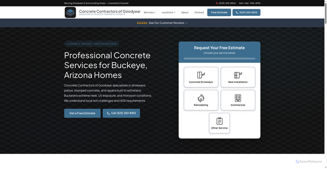 Security scan screenshot of https://concretegoodyear.com/concrete-buckeye.html