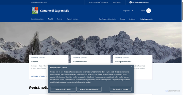 Security scan screenshot of https://www.comune.sagronmis.tn.it