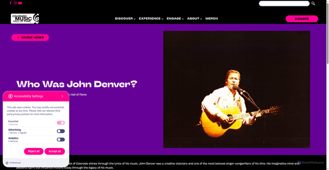 Security scan screenshot of https://cmhof.org/music-news/who-was-john-denver/