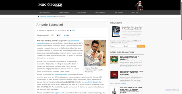 Security scan screenshot of https://www.macpokeronline.com/poker-players/antonio-esfandiari/