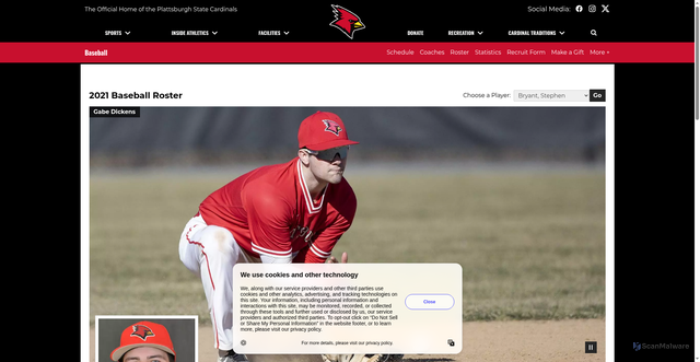 Security scan screenshot of https://gocardinalsports.com/sports/baseball/roster/stephen-bryant/8378